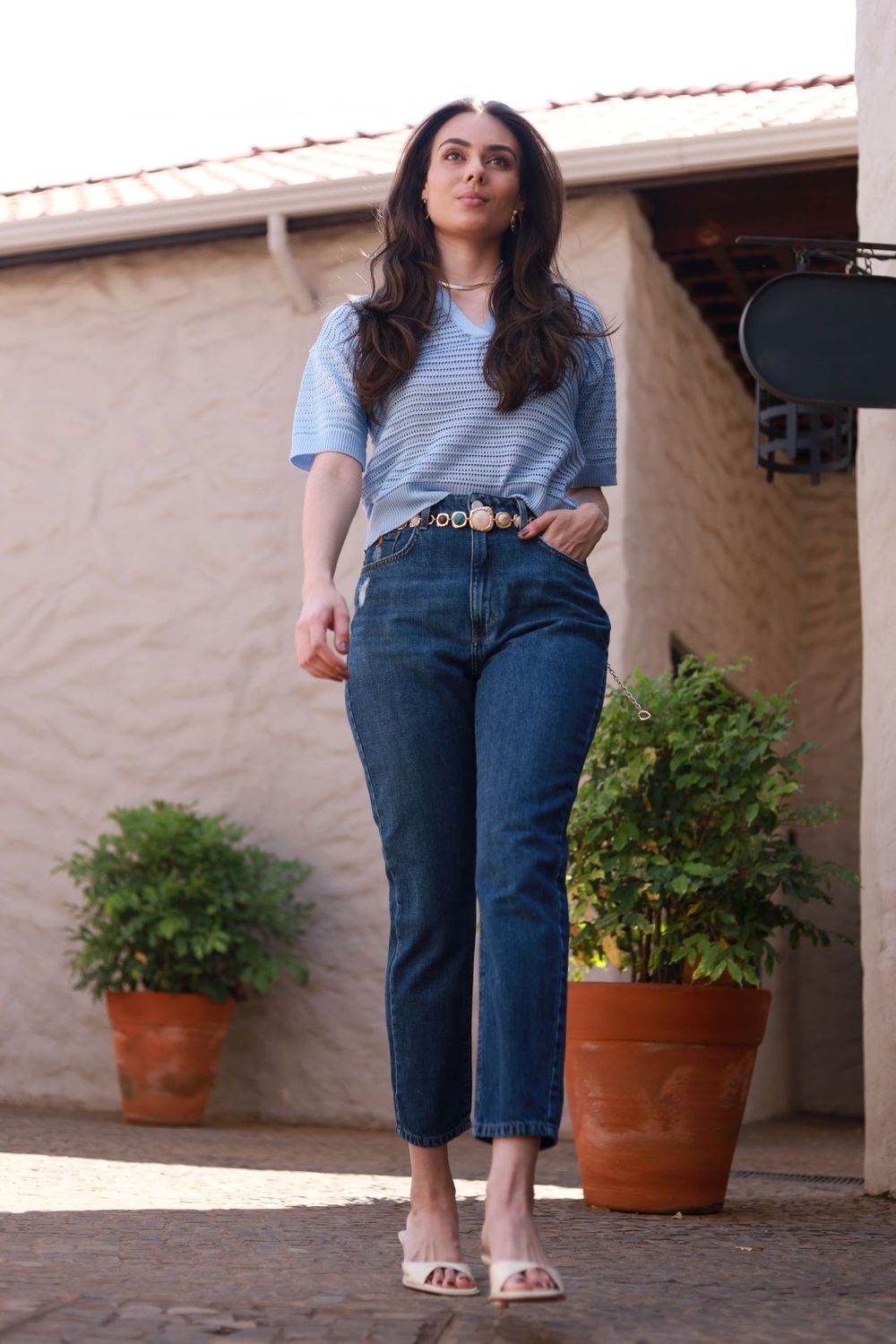 Blusa Tricot Rendada - Azul