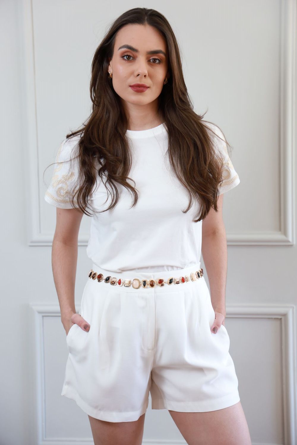 T Shirt Detalhe Bordado - Branco