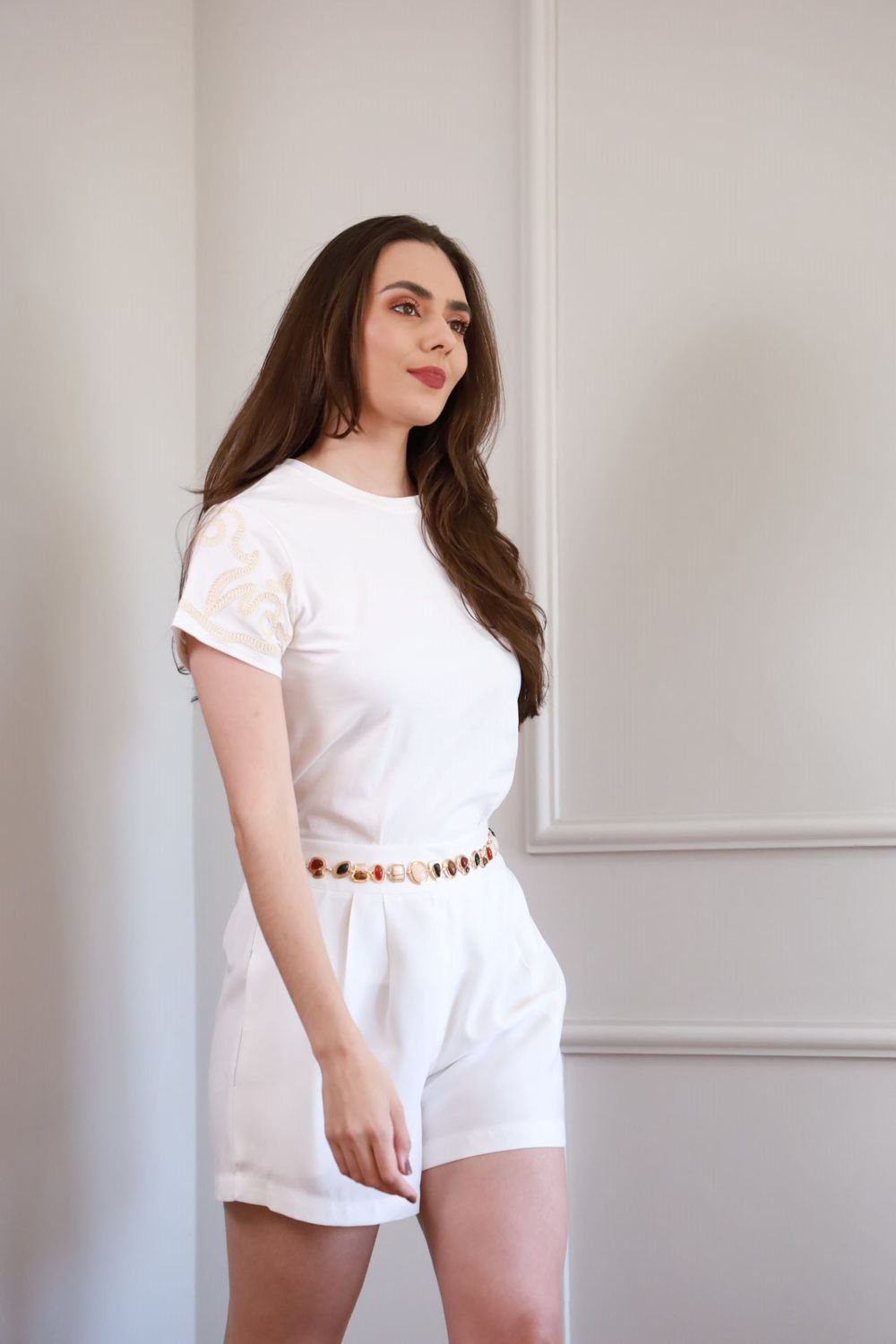 T Shirt Detalhe Bordado - Branco