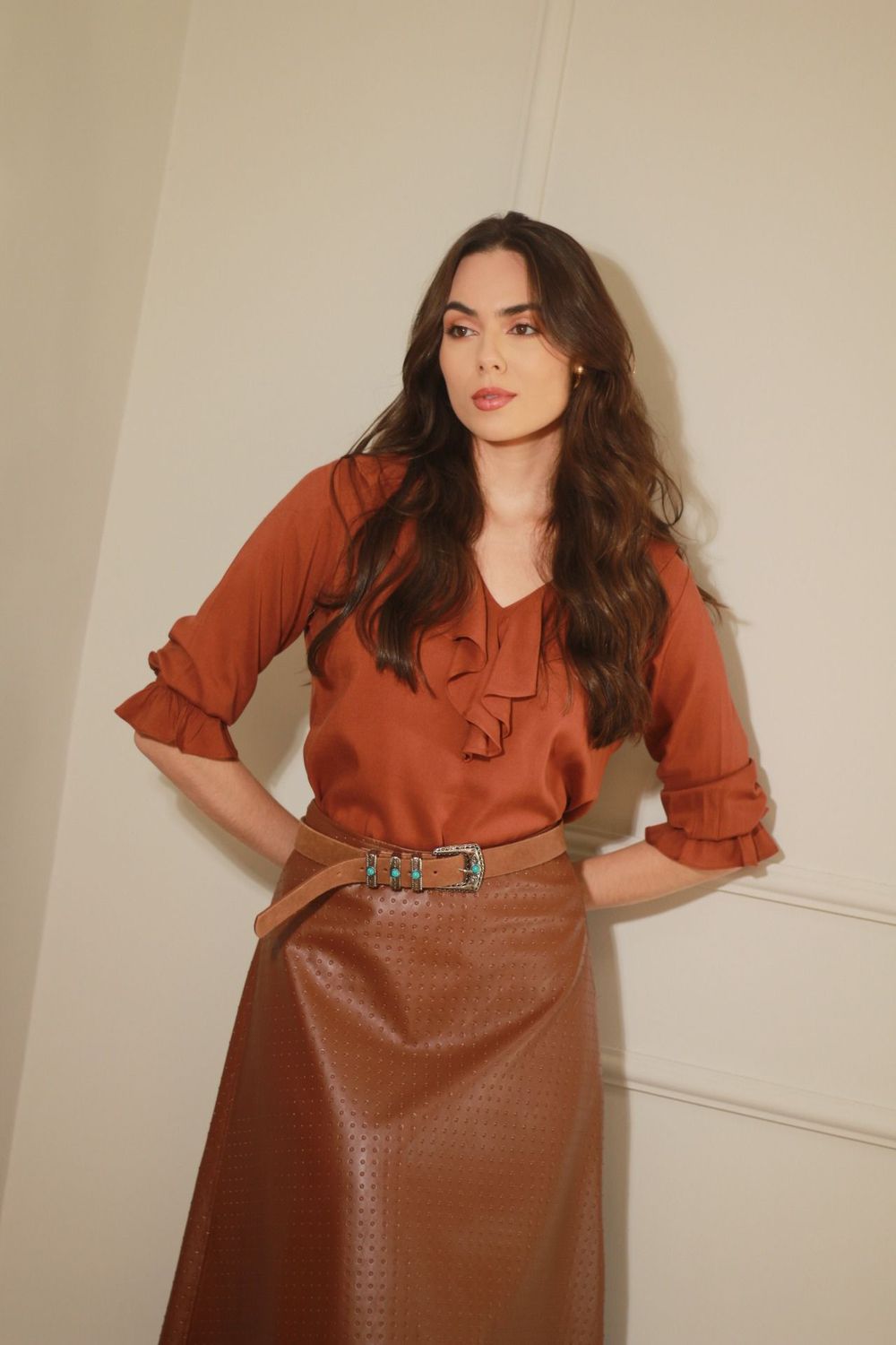Blusa Babados Viscose - Marrom