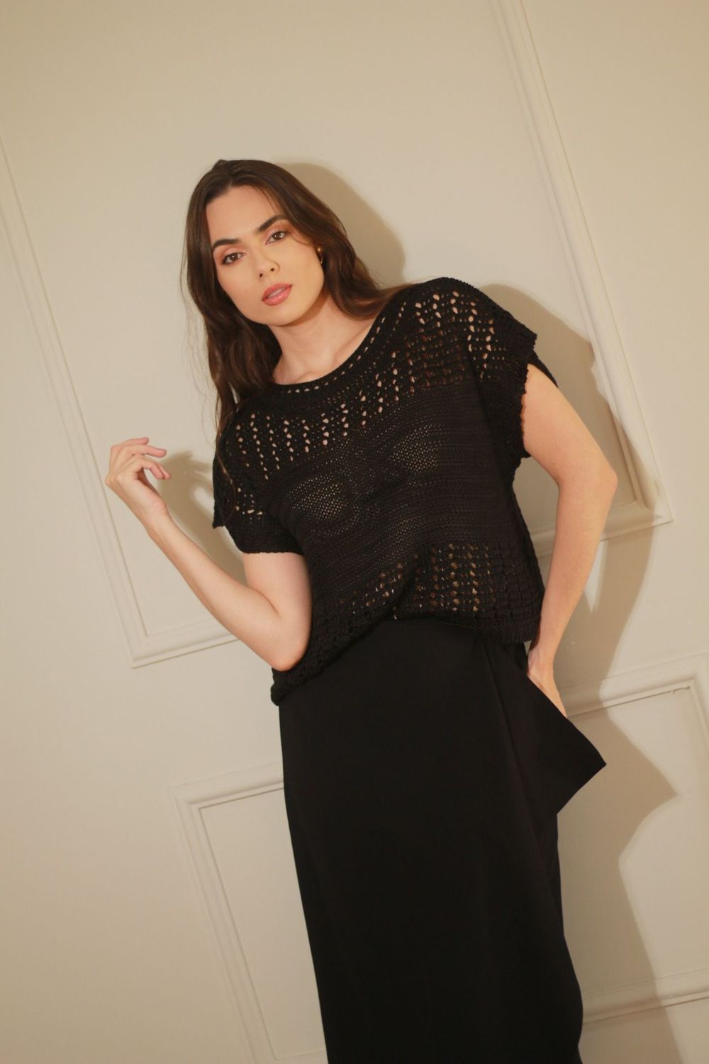 Blusa Tricot Pontos - Preto