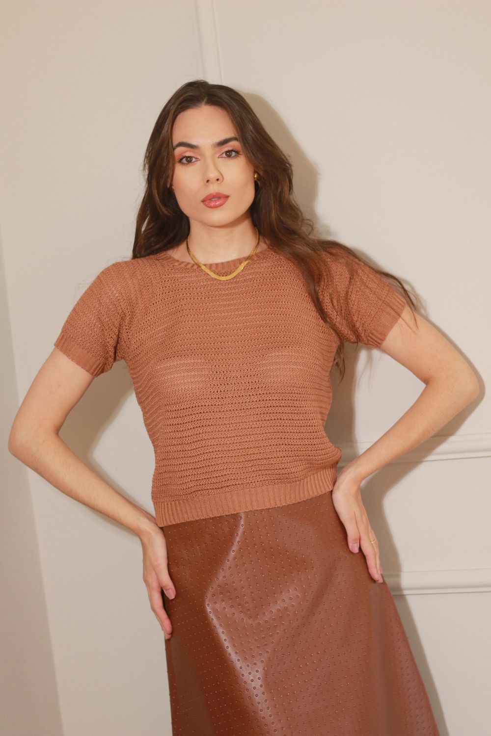Blusa tricot Manguinha - Caramelo