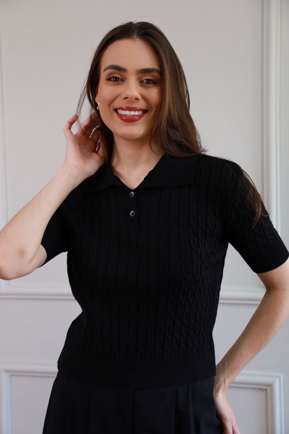 Blusa Tricot Polo - Preto