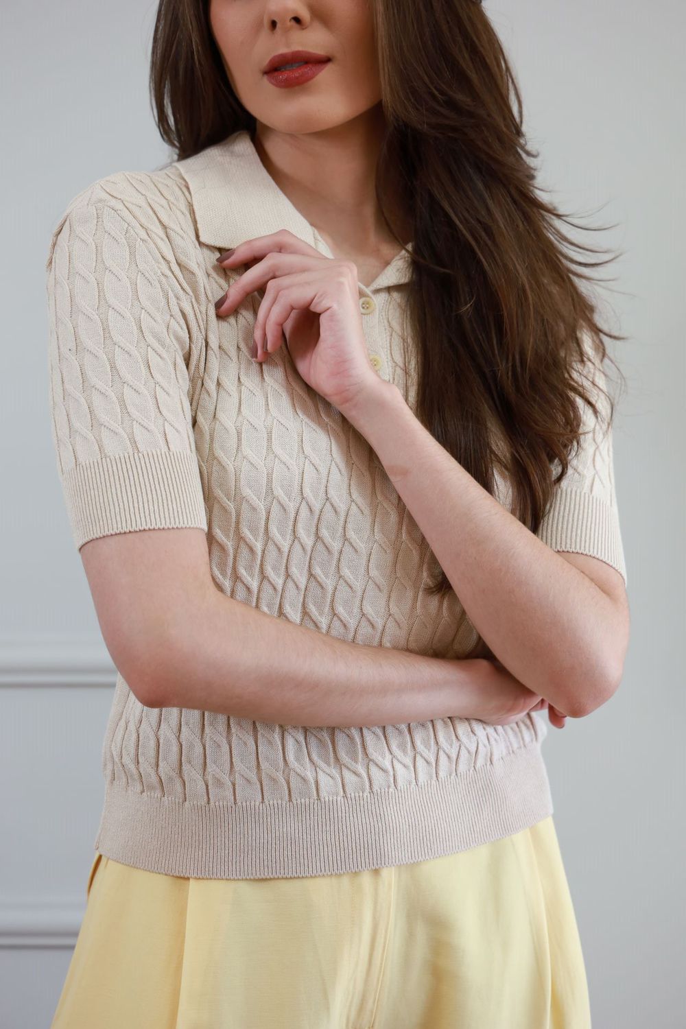 Blusa Tricot Polo - Bege