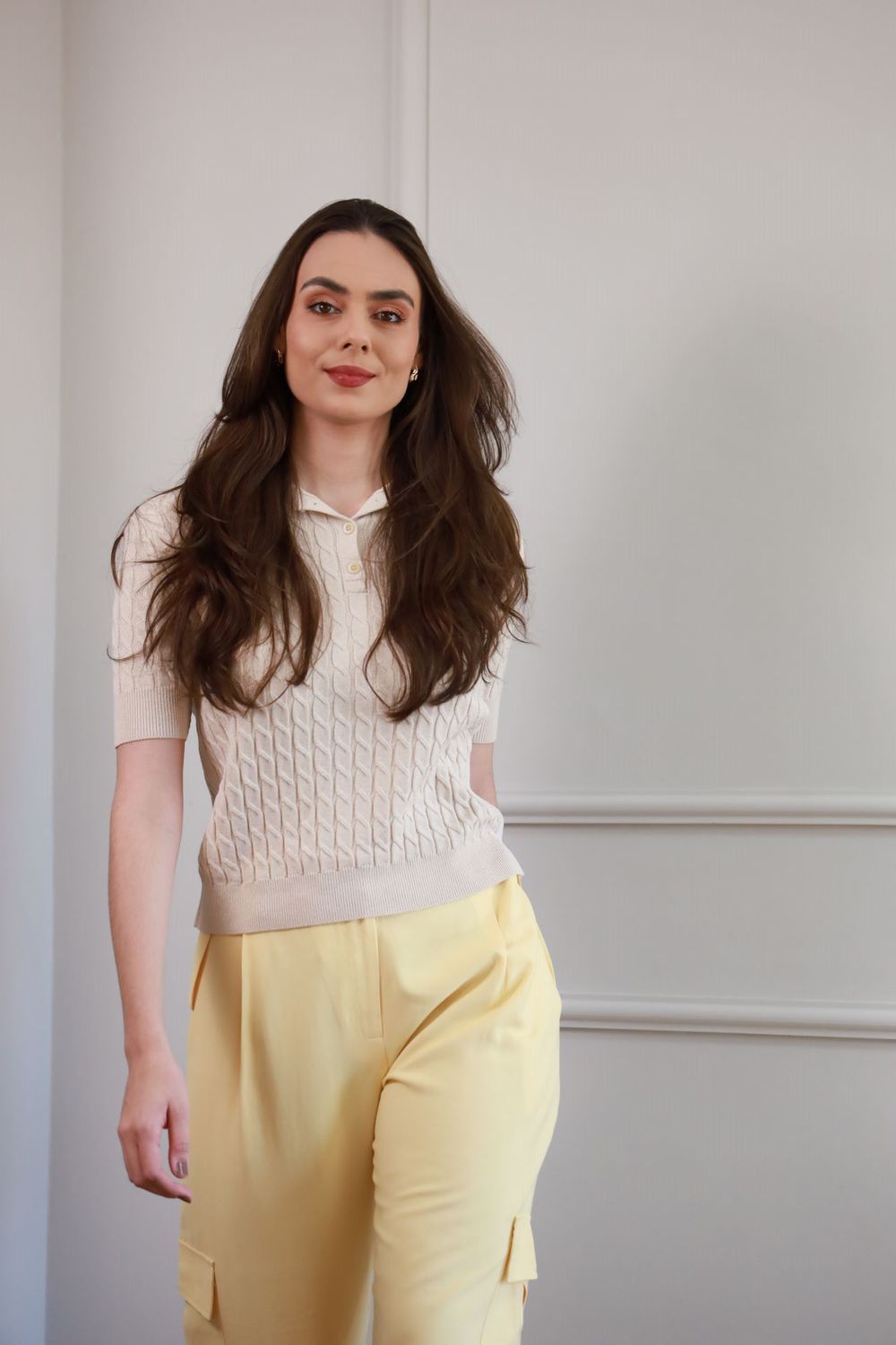 Blusa Tricot Polo - Bege