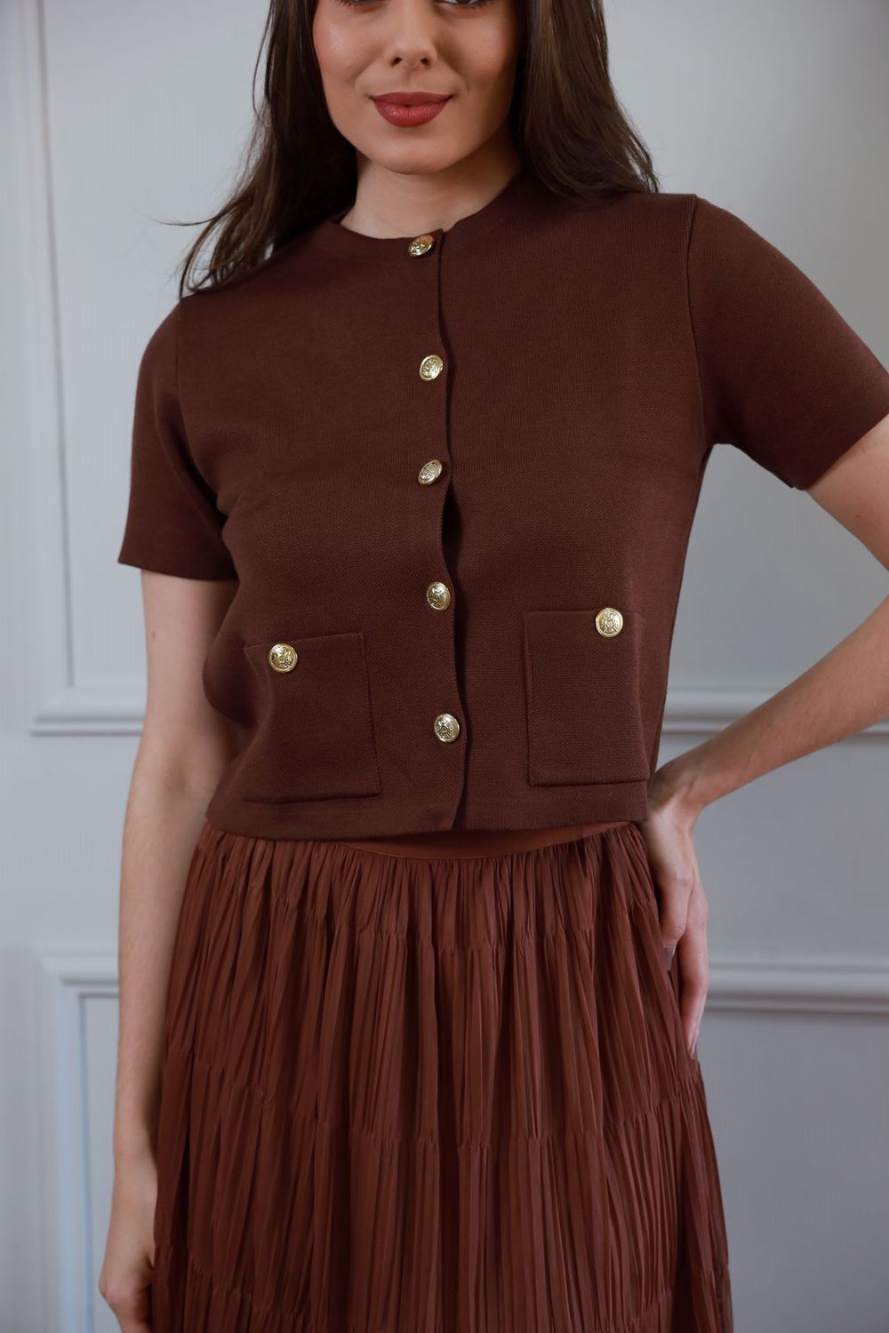 Casaqueto Tricot Botões - Marrom