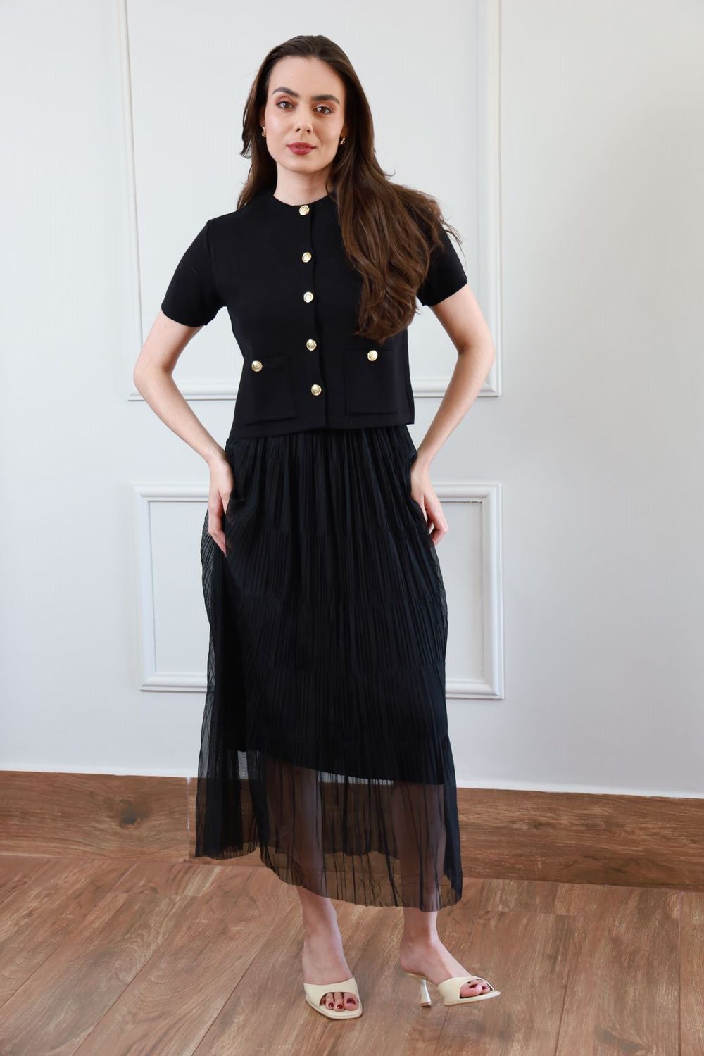 Casaqueto Tricot Botões - Preto
