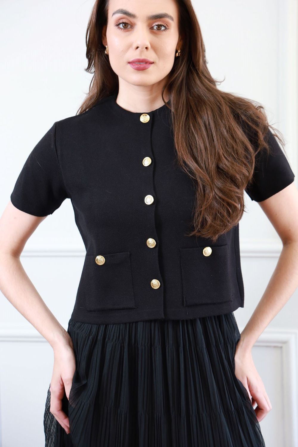 Casaqueto Tricot Botões - Preto