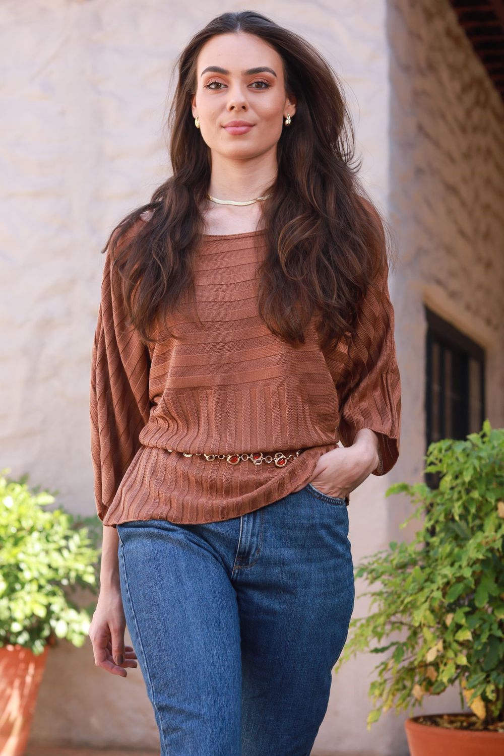Blusa Tricot Ampla - Marrom