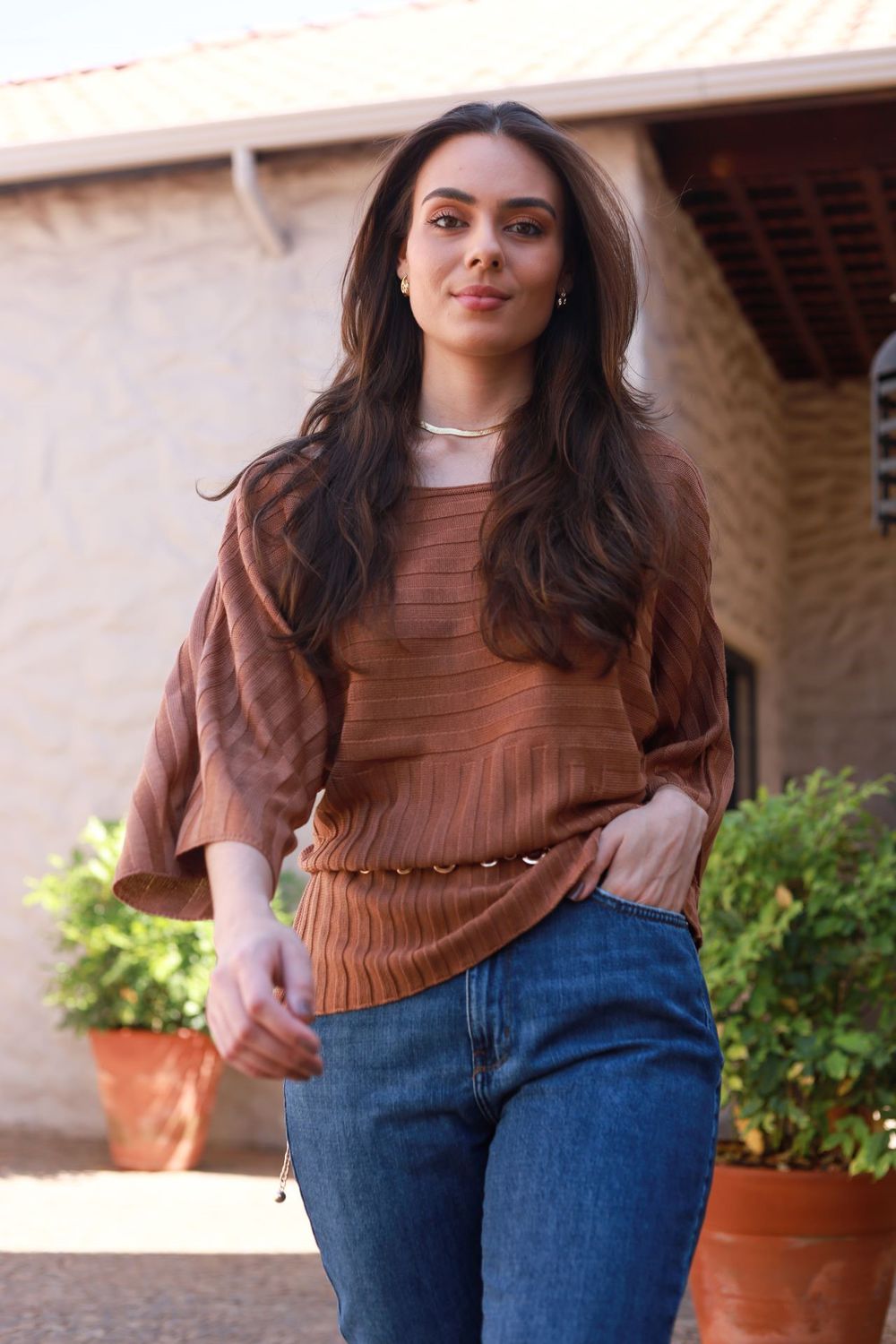 Blusa Tricot Ampla - Marrom