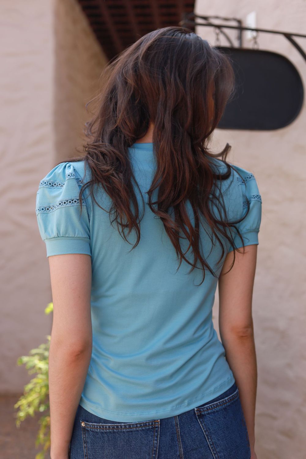 Blusa Mangas Renda - Azul