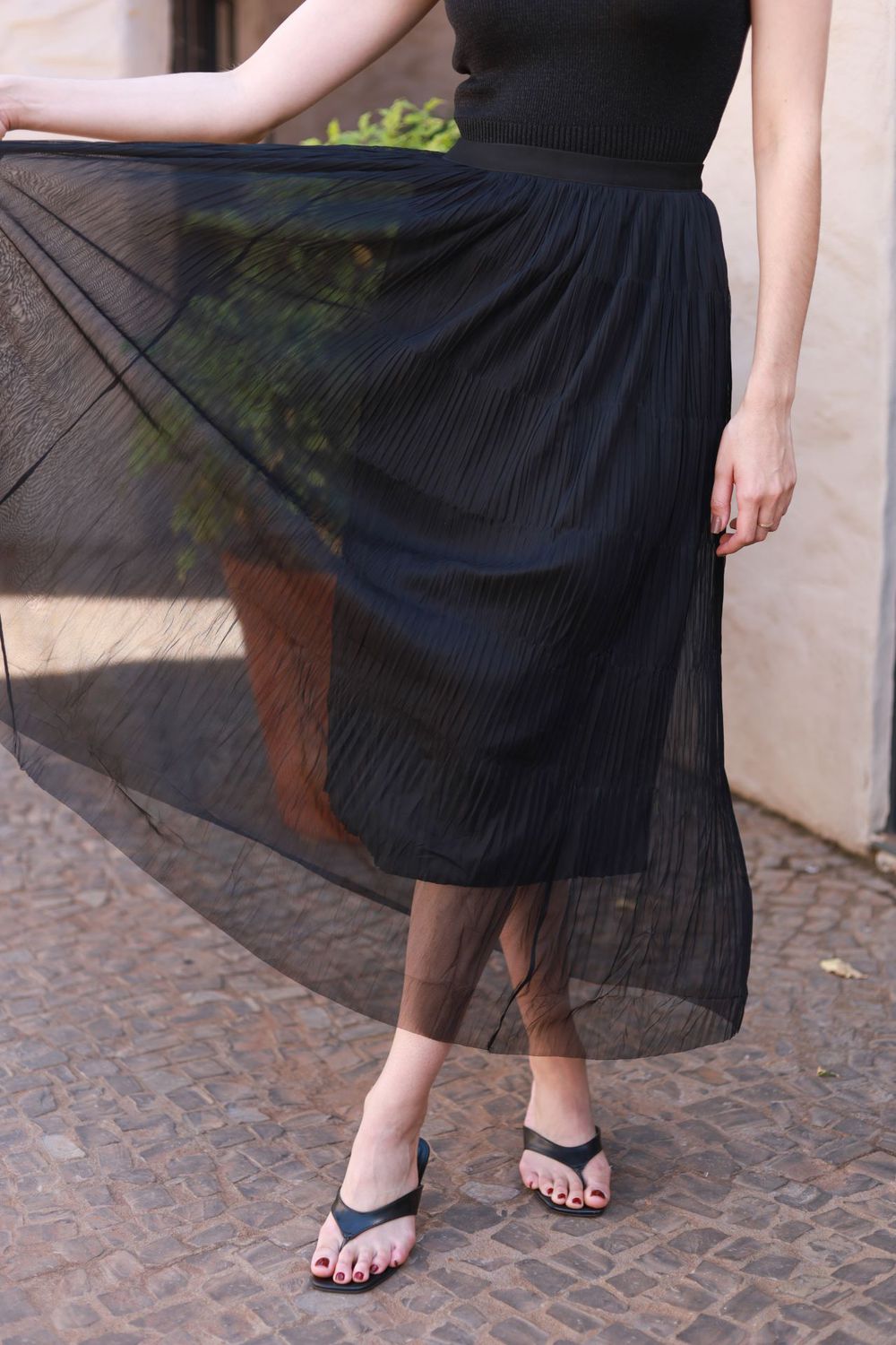 Saia Tule Plissada - Preto