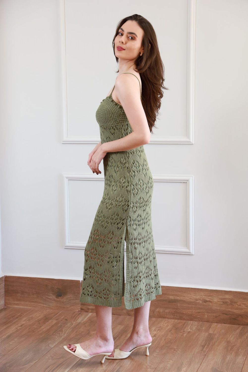 Vestido Tricot Cochê - Verde