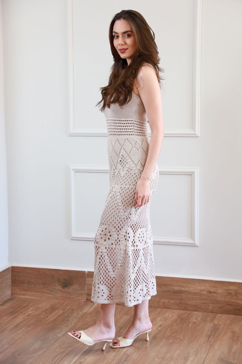 Vestido Tricot Ponto - Bege