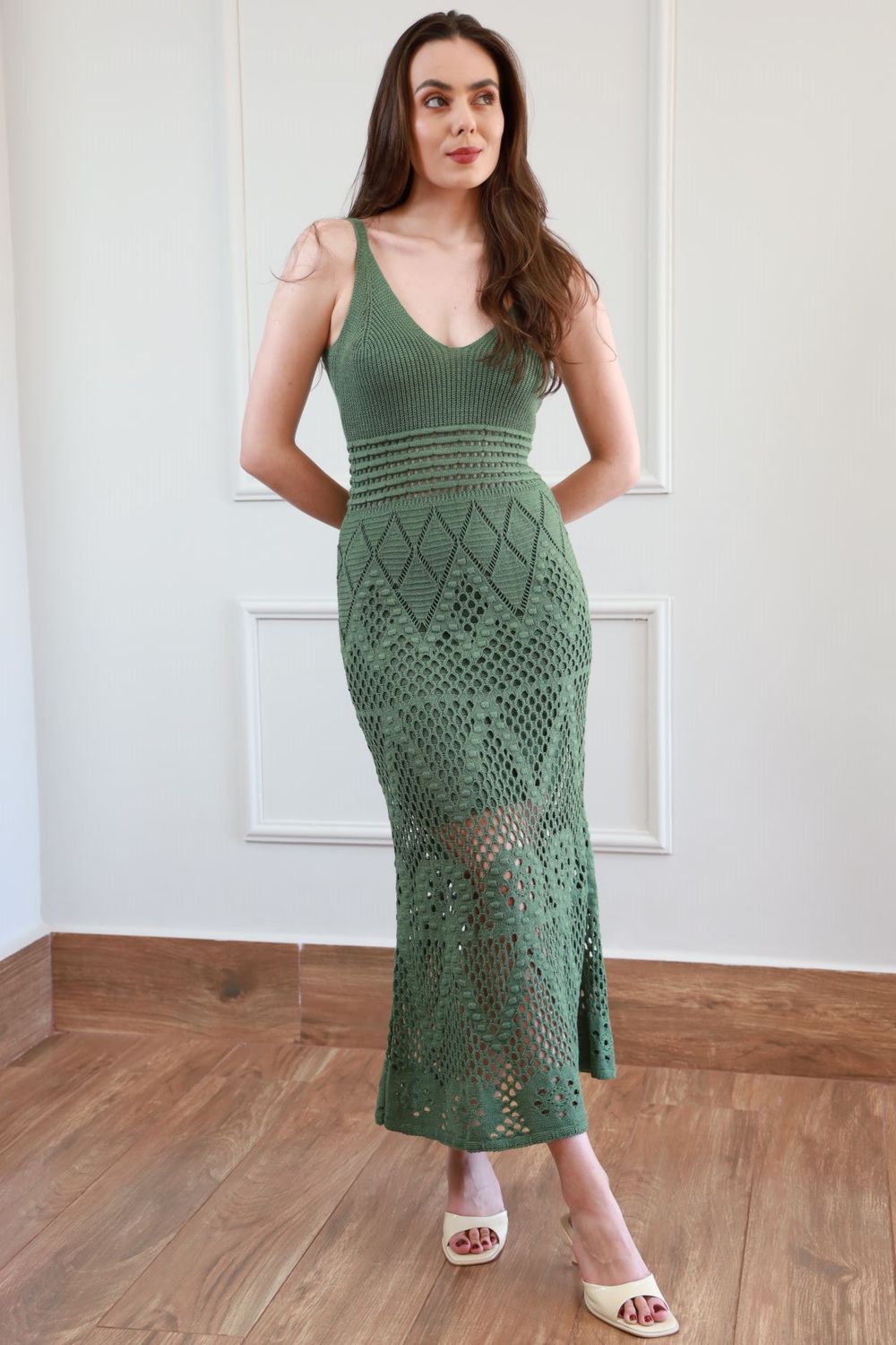 Vestido Tricot Ponto - Verde