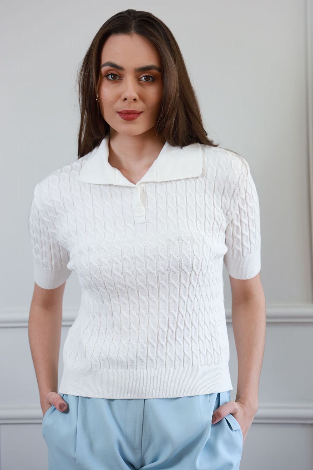Blusa Tricot Polo - Branco