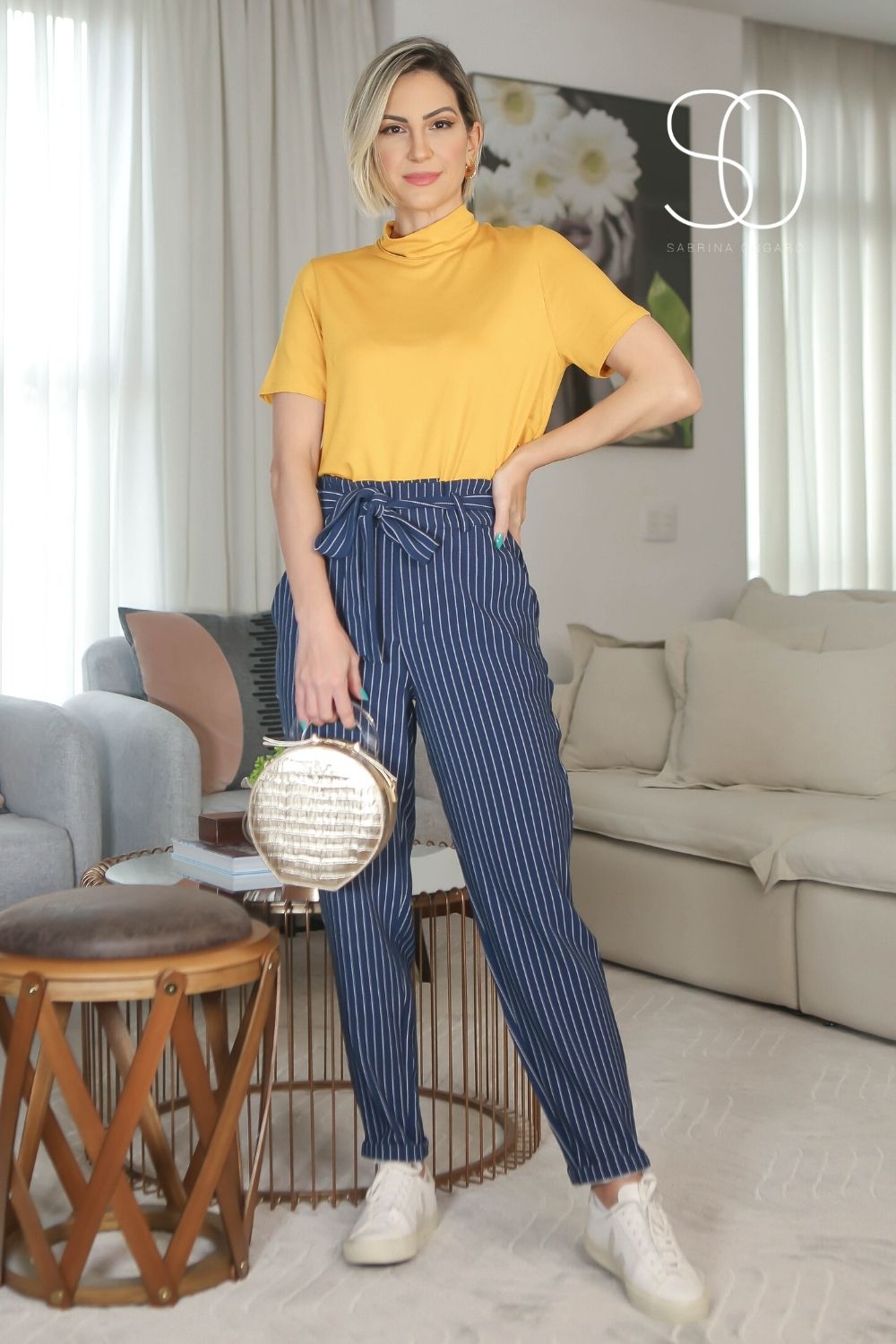 Calça listrada azul sale