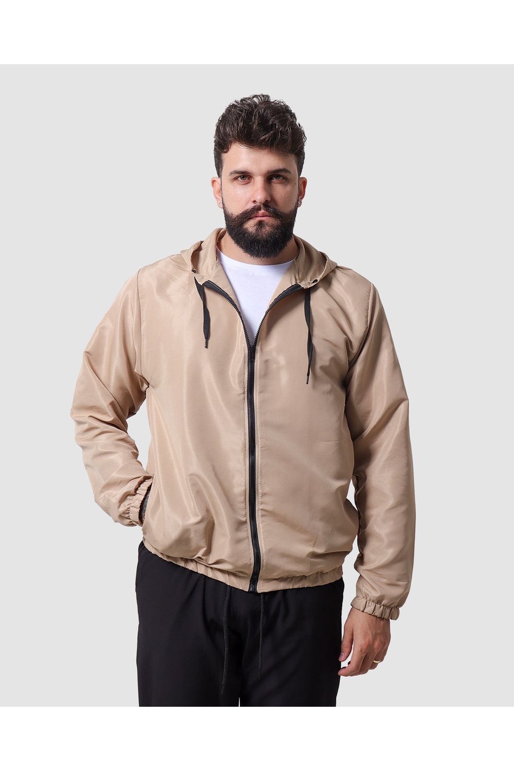 Jaqueta Corta Vento Masculina Com Zíper Bege