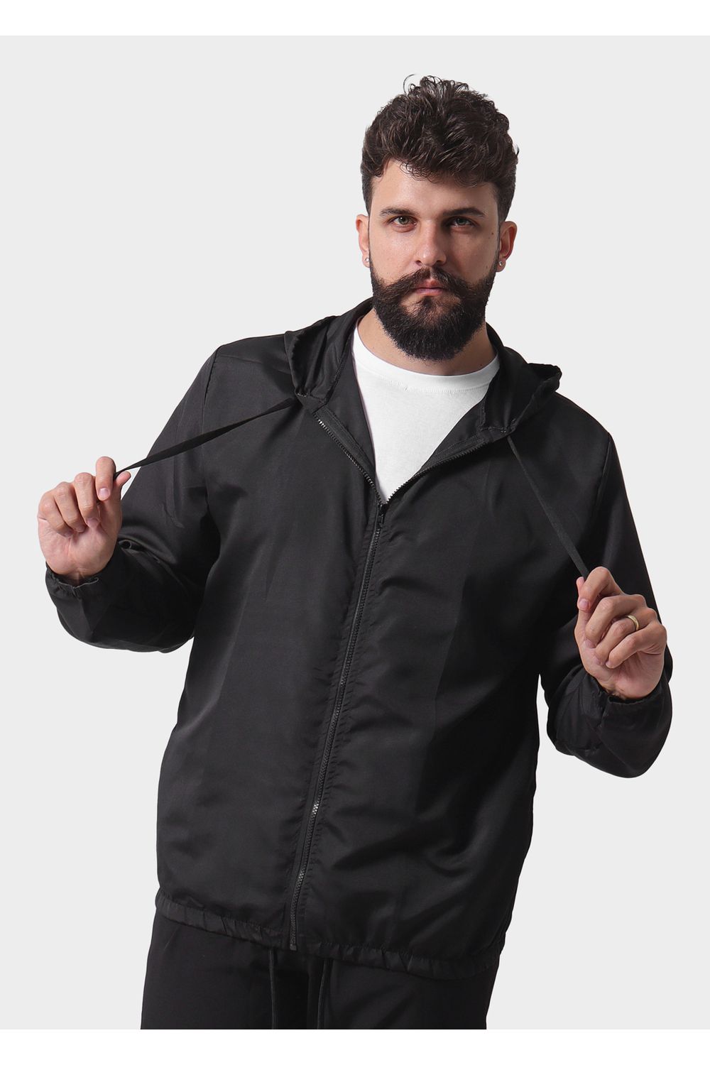 Jaqueta Corta Vento Masculina Com Zíper Preto
