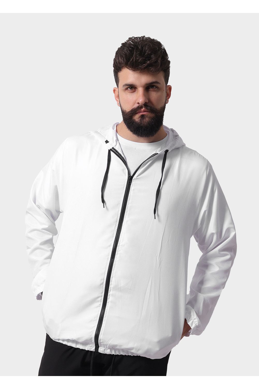 Jaqueta Corta Vento Masculina Com Zíper Branco