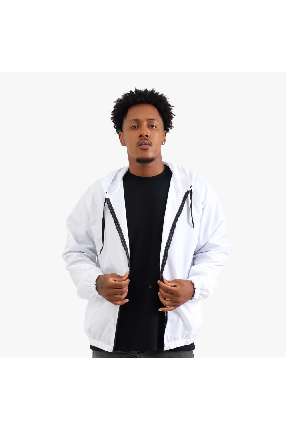 Jaqueta Corta Vento Masculina Com Zíper Branco