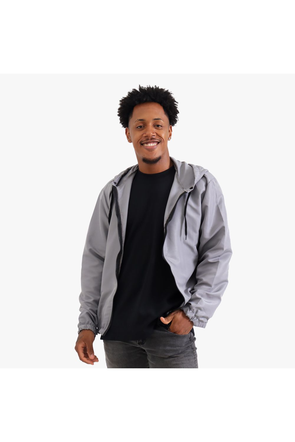 Jaqueta Corta Vento Masculina Com Zíper Cinza