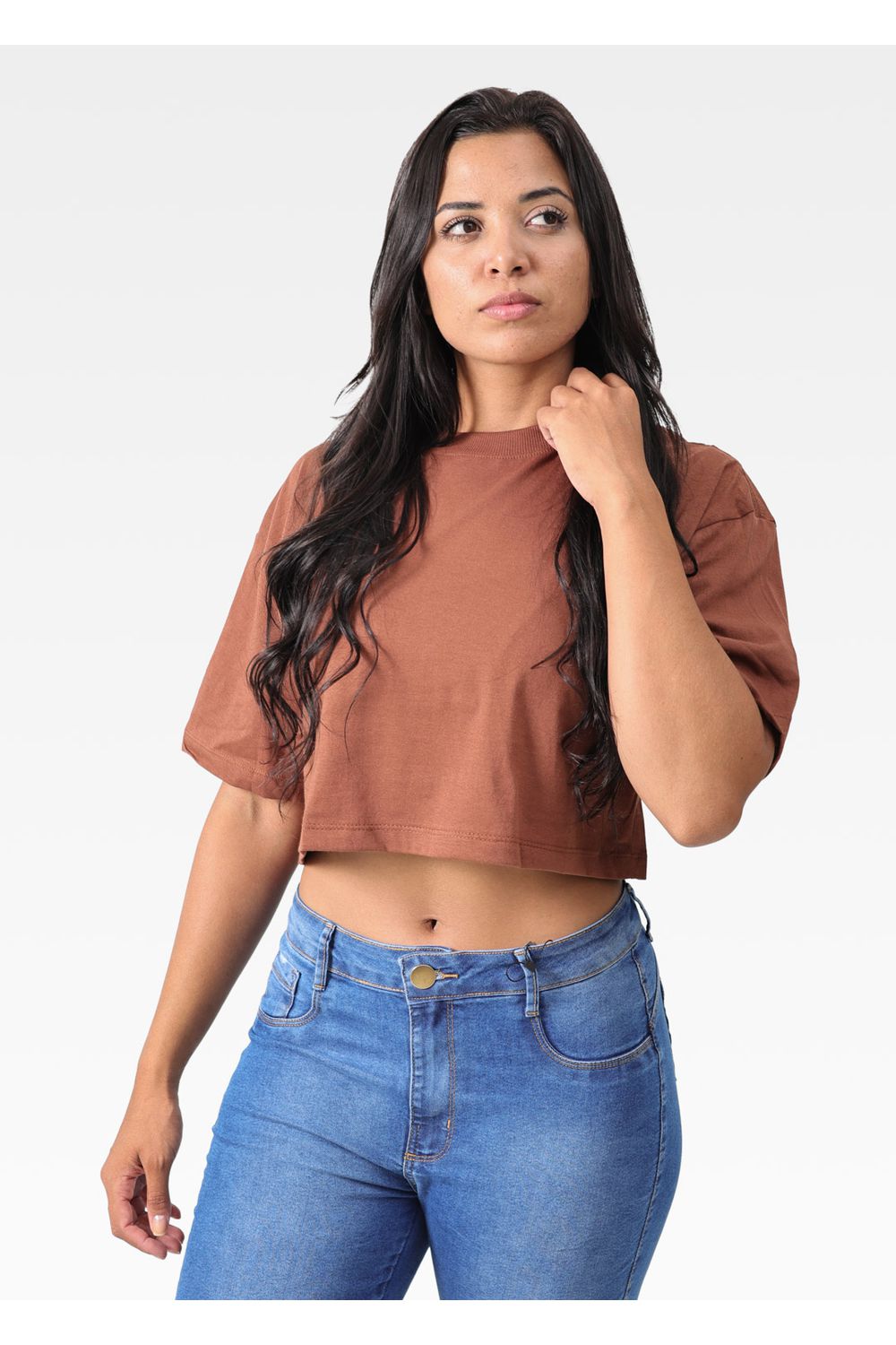 Cropped Feminino Oversized Marrom