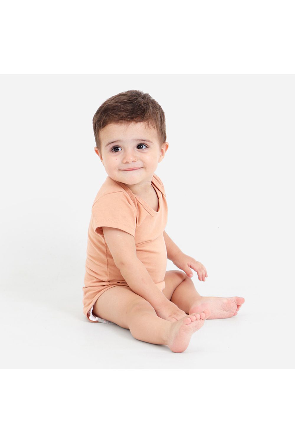 Body Bebê Manga Curta Bege