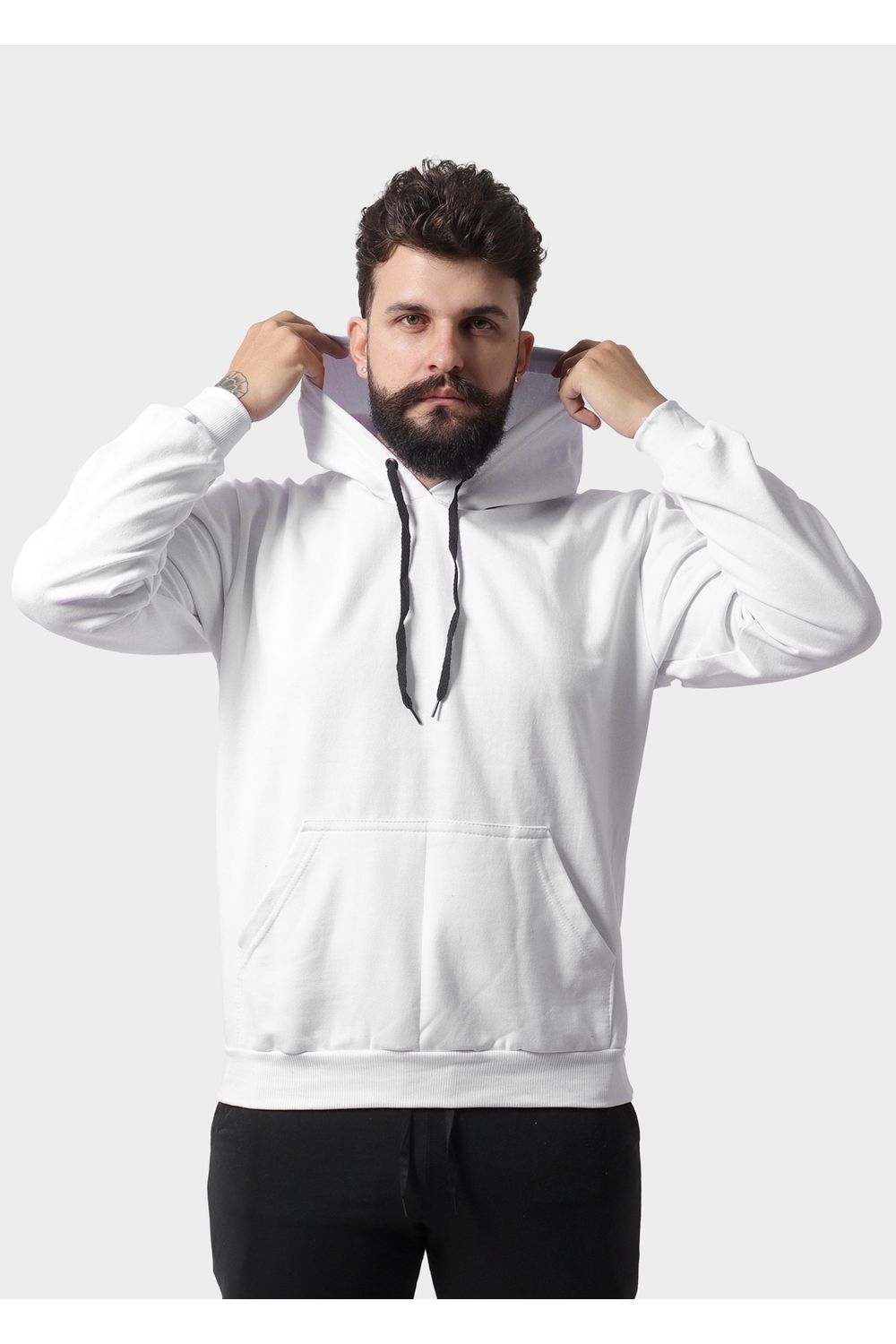 Blusa De Moletom Masculino Canguru Branco