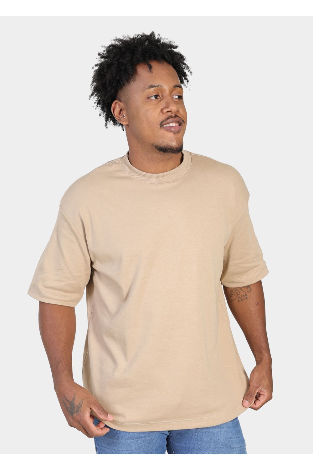 Camiseta Masculina Oversized Suedine Cáqui