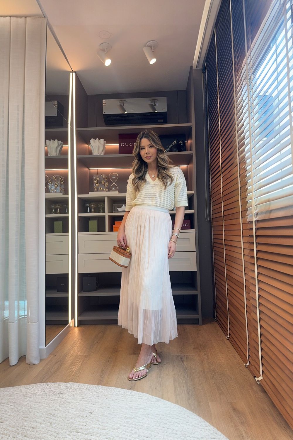 Saia Tule Plissada -Creme