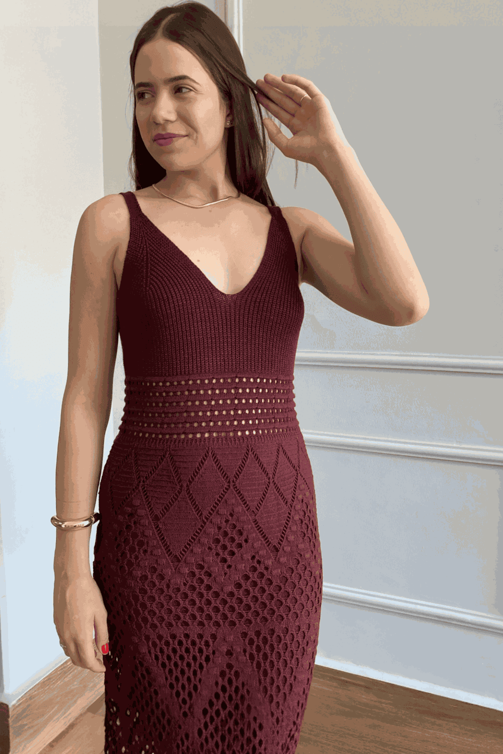 Vestido Tricot Ponto - Marsala