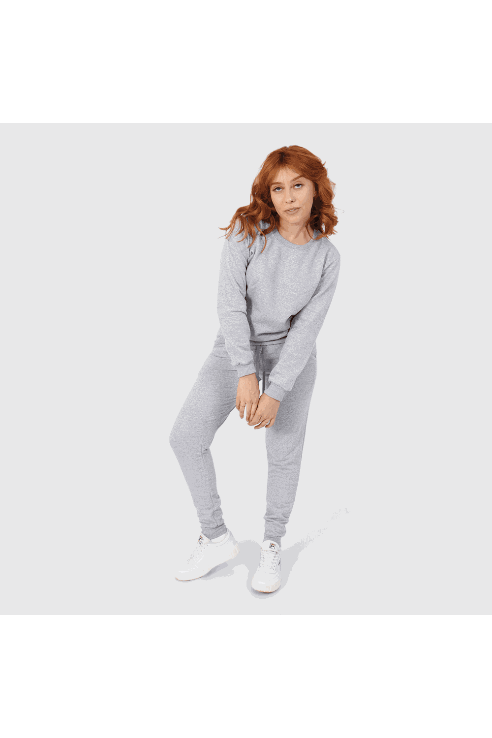 Conjunto Moletom Feminino Gola Careca Blusa Com Calça Cinza