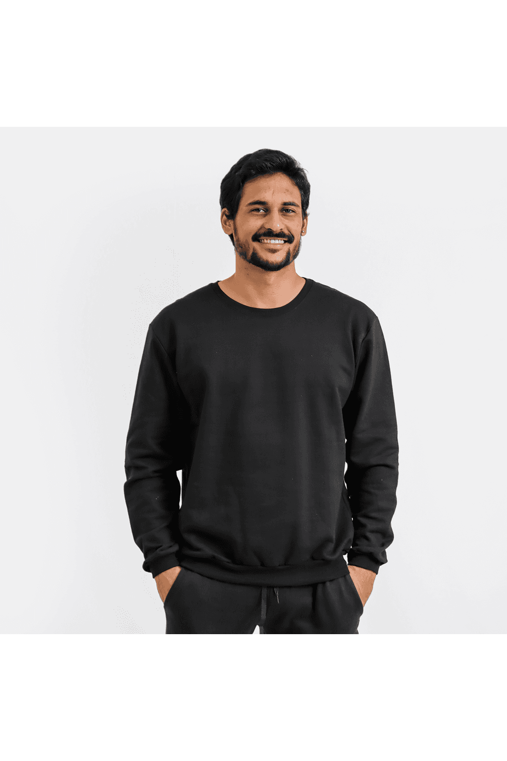 Conjunto Moletom Masculino Gola Careca Com Blusa Com Calça Preto