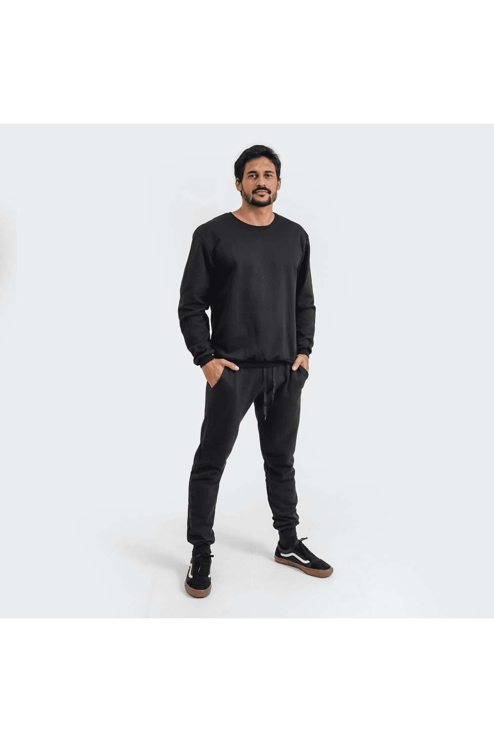 Conjunto Moletom Masculino Gola Careca Com Blusa Com Calça Preto