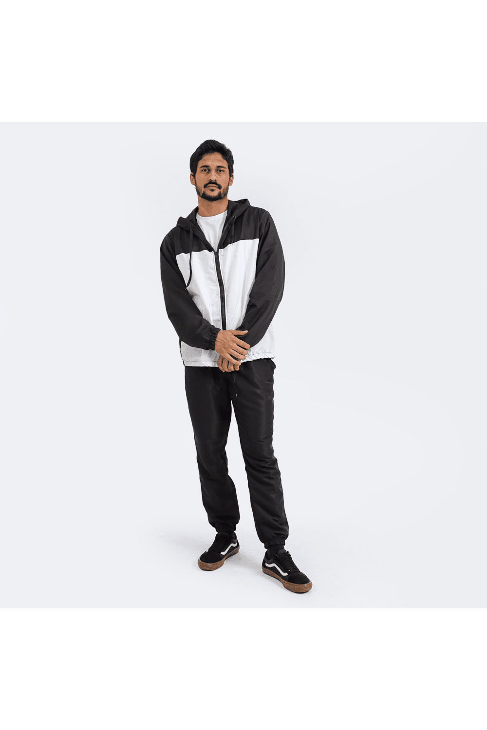 Corta Vento Masculino Conjunto Blusa Com Calça Preto e Branco
