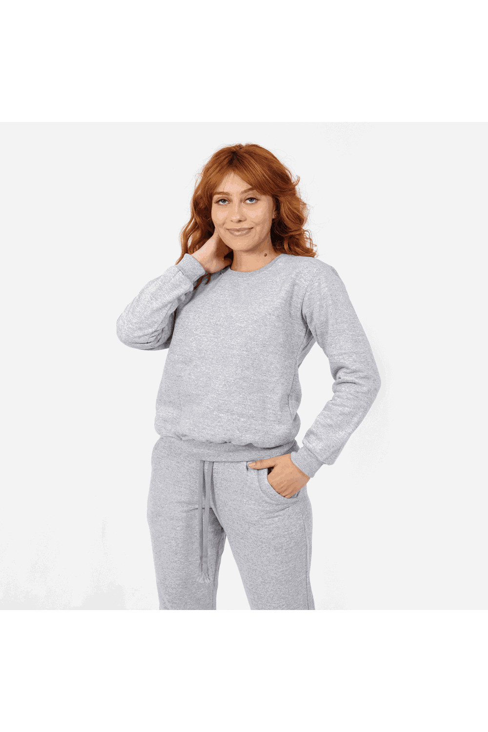 Moletom Feminino Gola Careca Cinza