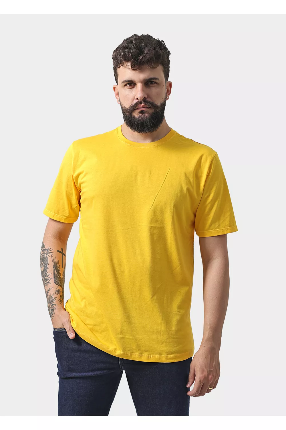 Camiseta Masculina Básica Lisa Amarela - Techmalhas