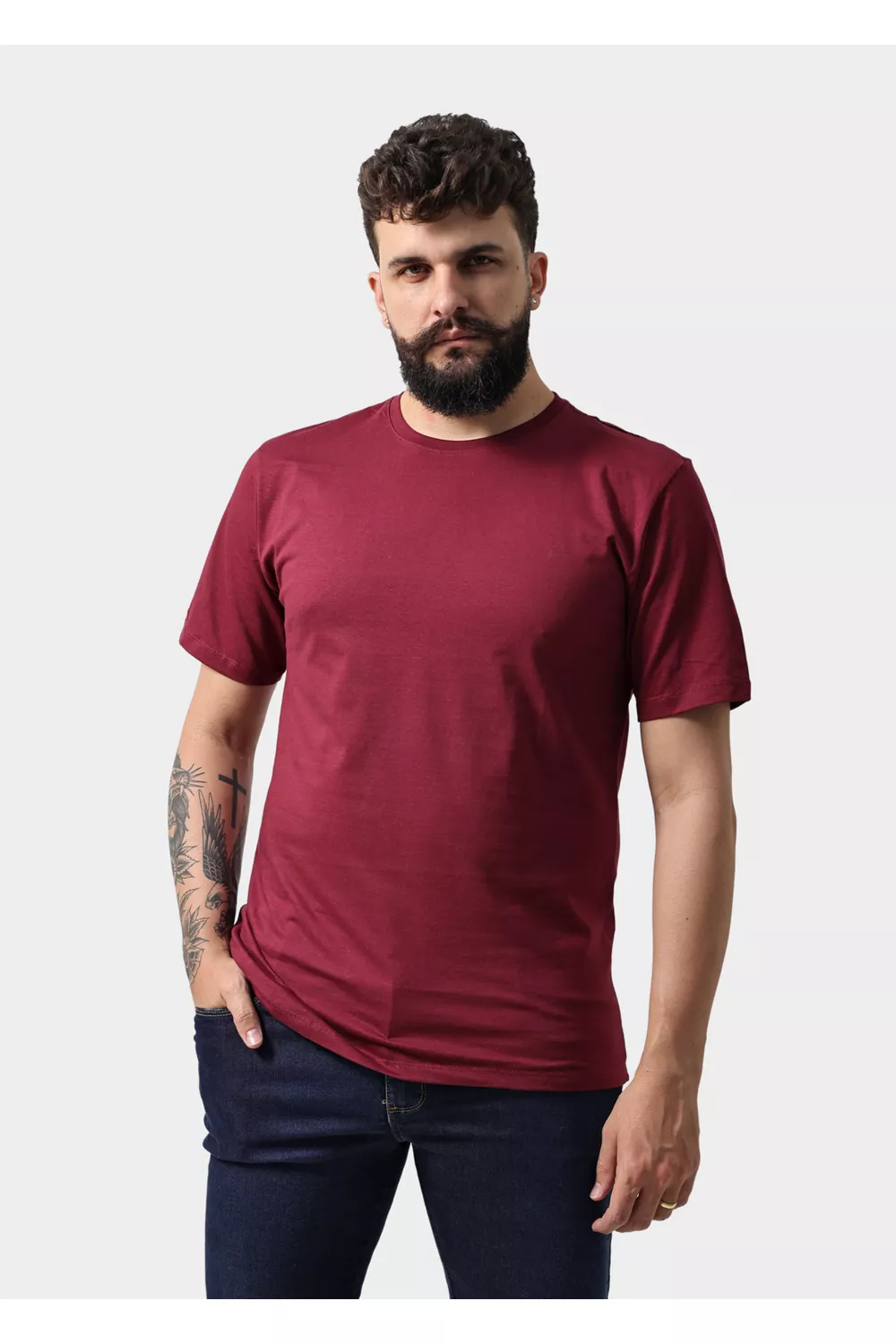 Camiseta Masculina Básica Lisa Bordo - Techmalhas