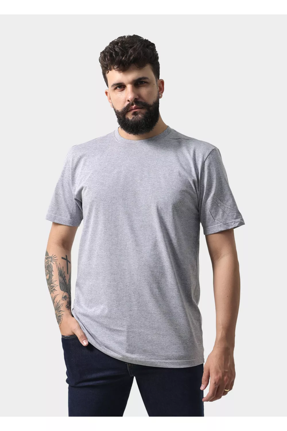 Camiseta Masculina Básica Lisa Cinza - Techmalhas