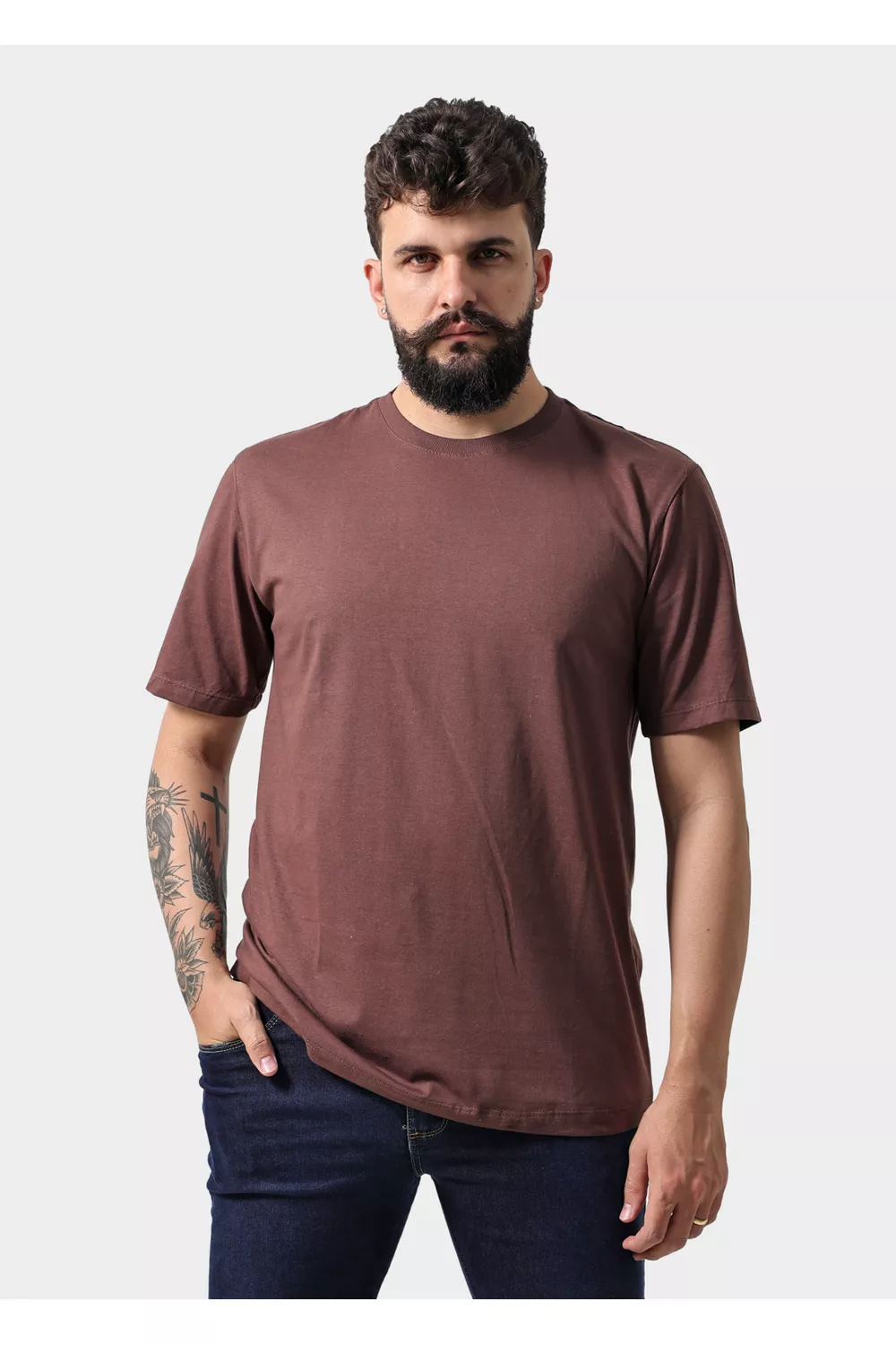 Camiseta Masculina Básica Lisa Marrom - Techmalhas