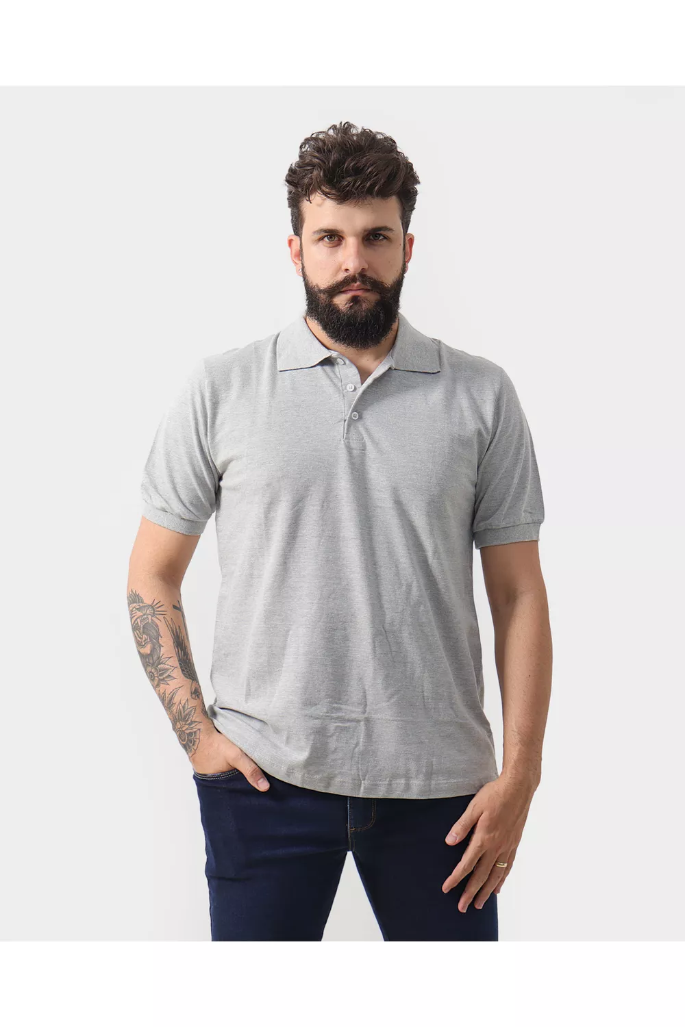 Camisa Polo Masculina Cinza | Techmalhas