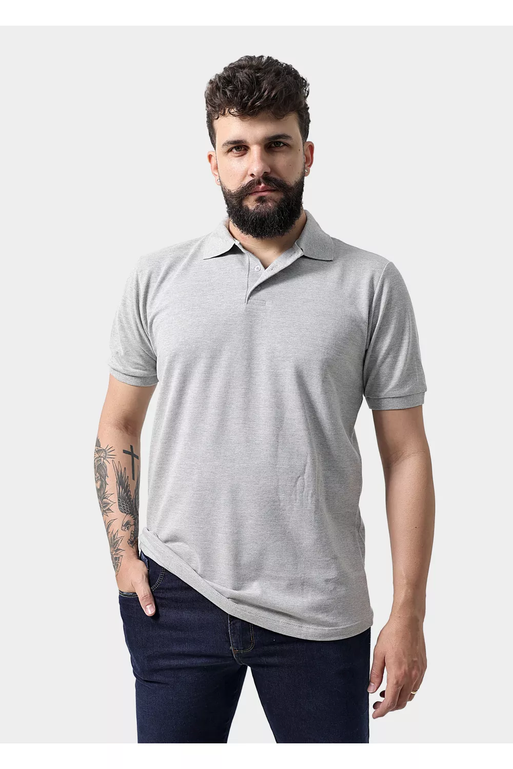 Camisa Polo Masculina Cinza | Techmalhas