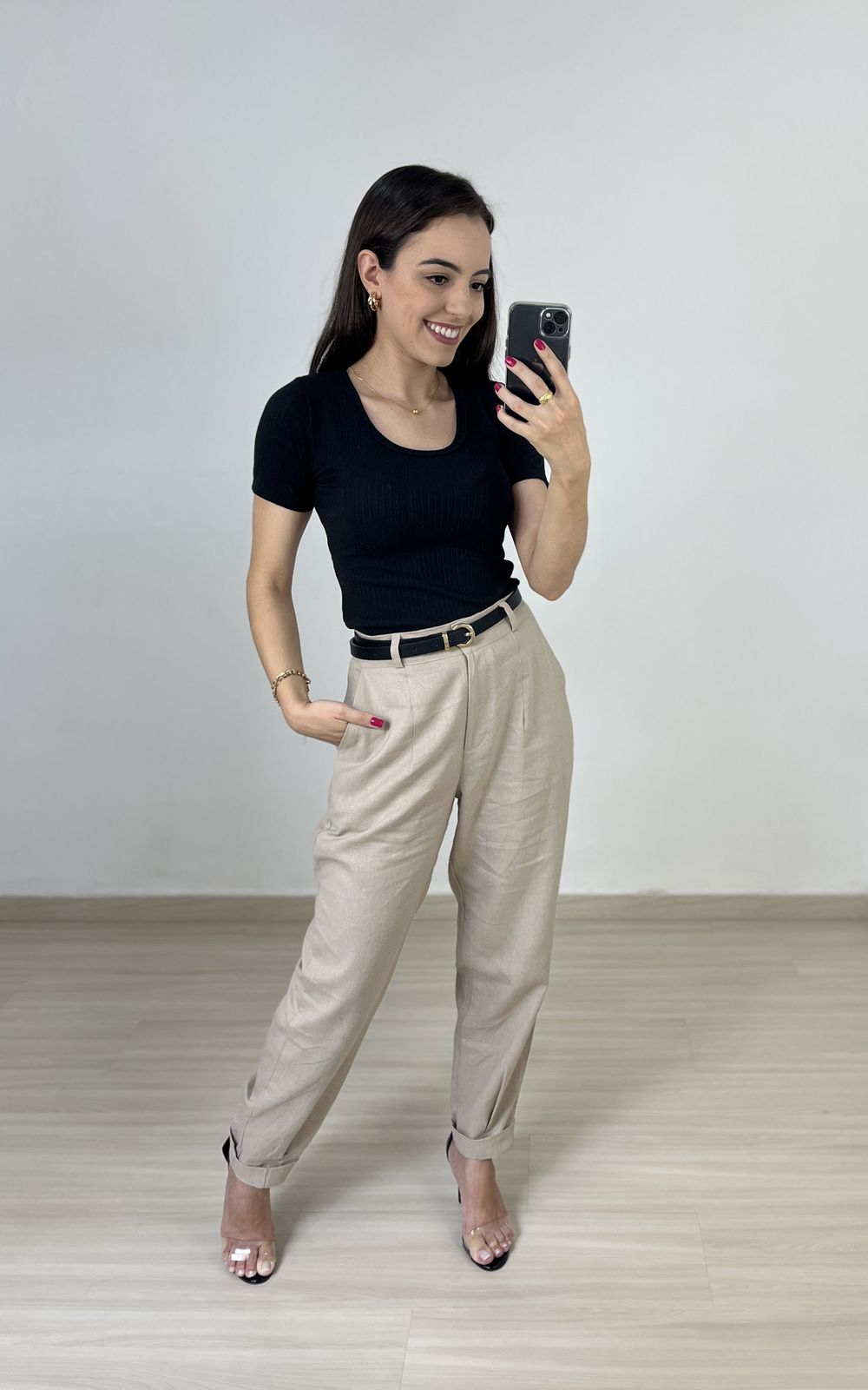 Calça de sales linho feminina bege