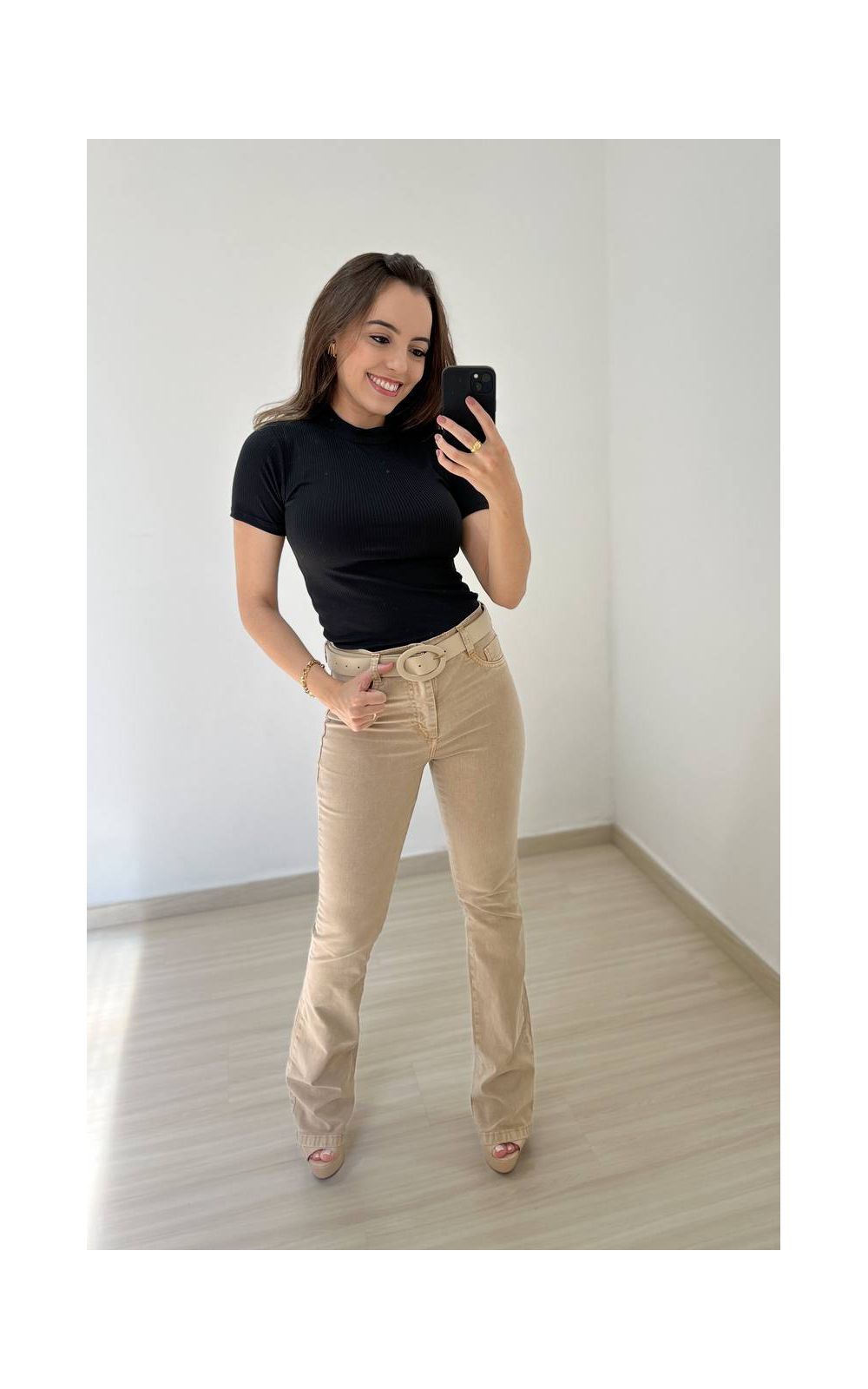 Cal a Sarja Feminina Boot Cut Nude Villa Veneza