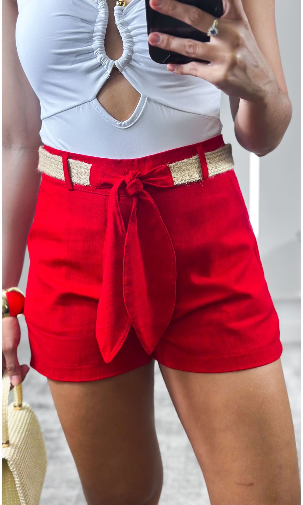 Short em Linho com Cinto Ráfia - Vermelho - Jack Modas, Moda Feminina e Acessórios 