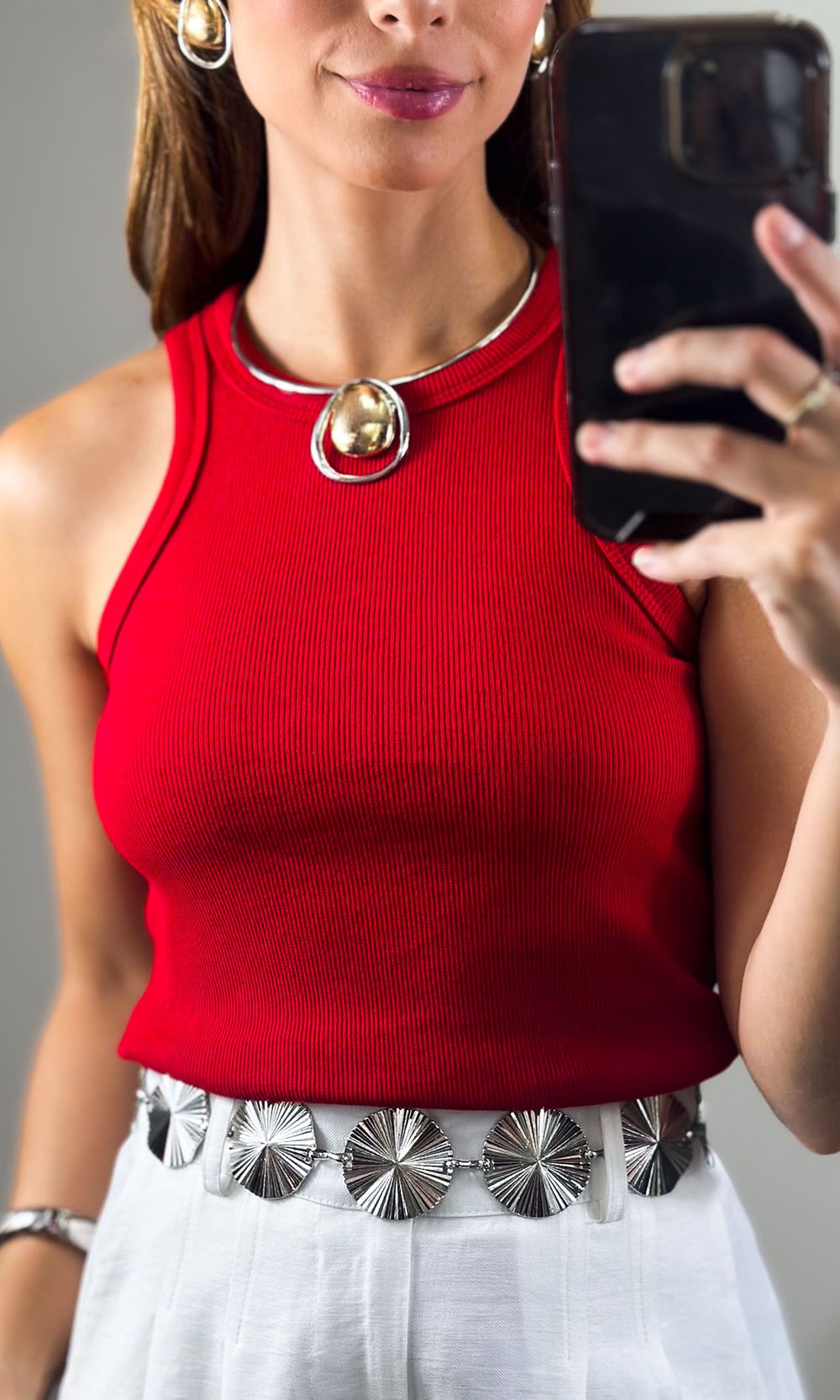 Regata Canelada Cavada - Vermelho Cereja - Jack Modas, Moda Feminina e Acessórios 