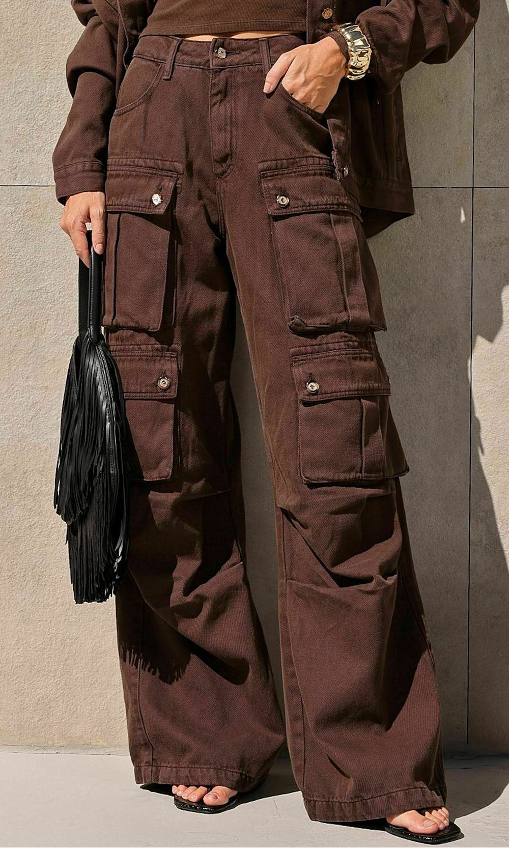 Calça Jeans Cargo Utility - Marrom