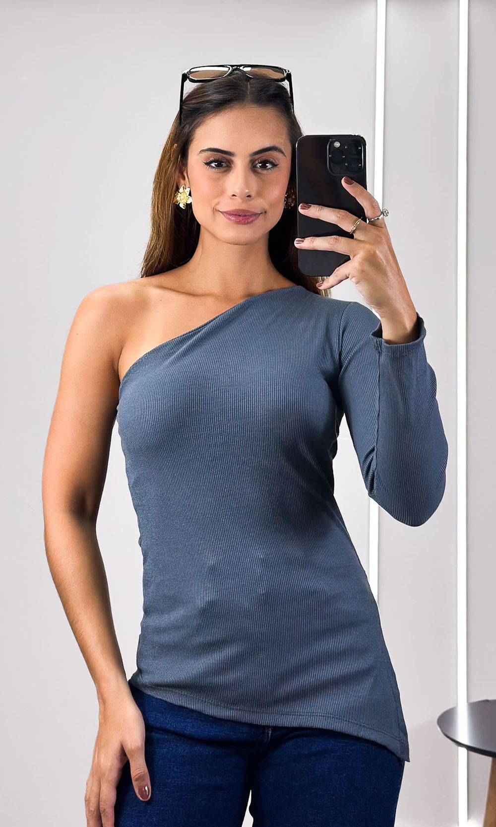 Blusa Assimétrica Ribana com Manga - Chumbo - Jack Modas, Moda Feminina e Acessórios 
