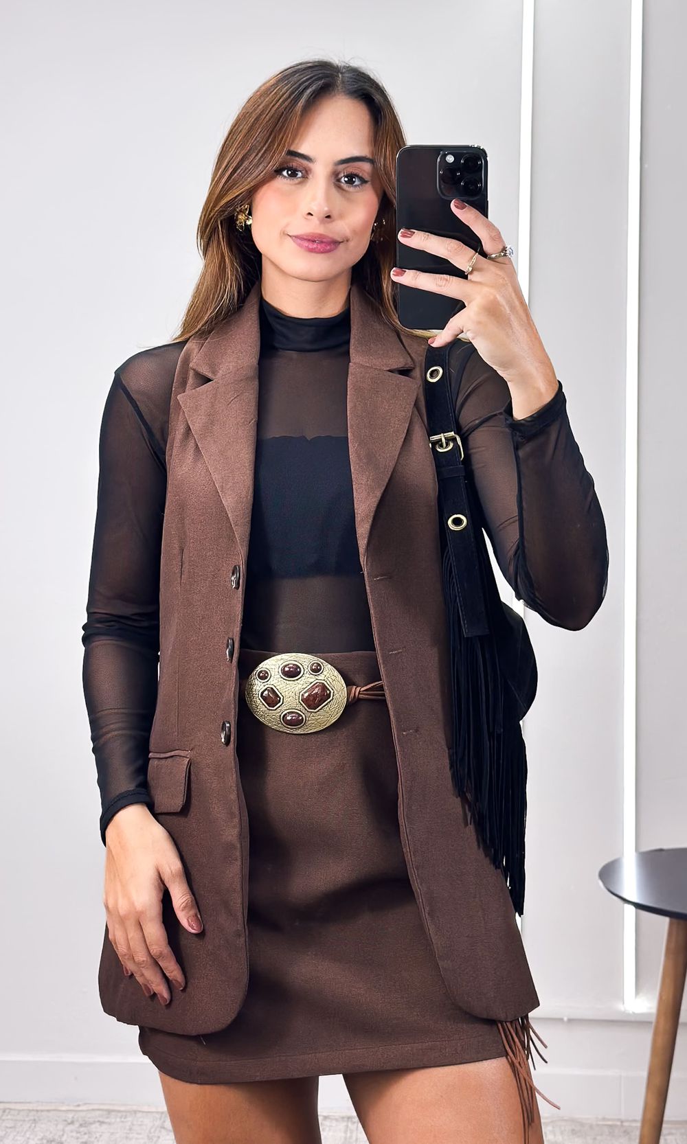 Conjunto Alfaiataria Maxi Colete e Saia - Marrom - Jack Modas, Moda Feminina e Acessórios 